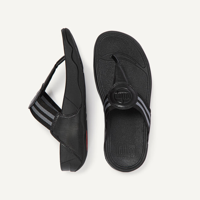 Walkstar Toepost Brede Pasvorm Slippers voor Vrouwen - Mix Leder & Synthetisch - Zwart