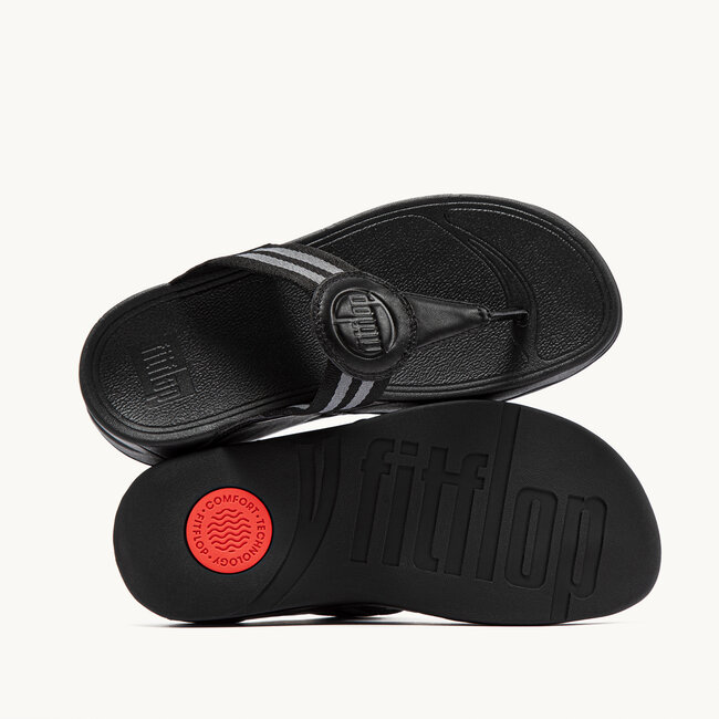 Walkstar Toepost Brede Pasvorm Slippers voor Vrouwen - Mix Leder & Synthetisch - Zwart