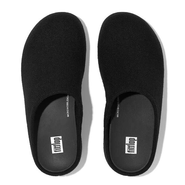 FitFlop Shuv  pantoffels  sloffen zwart  comfortabel  Microwobbleboard-zool technologie