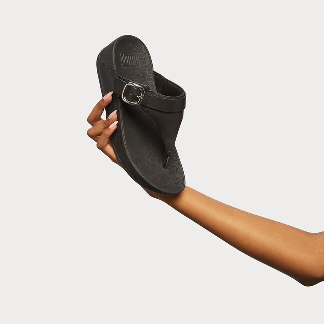 Lulu Verstelbare Toepost Slippers voor Vrouwen - Leder - Zwart