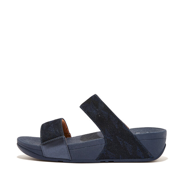 FitFlop Lulu Dames Slide - Donkerblauw Geo Glitz - Met Glitters en Patroon