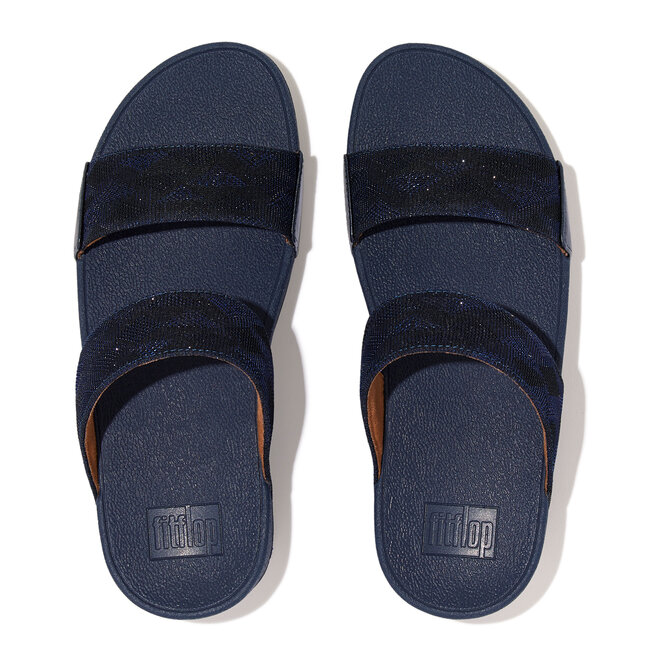 FitFlop Lulu Dames Slide - Donkerblauw Geo Glitz - Met Glitters en Patroon