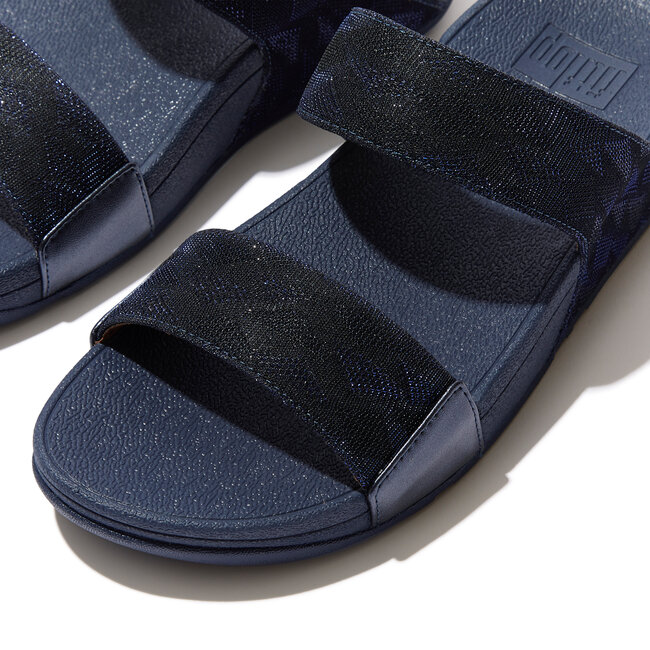 FitFlop Lulu Dames Slide - Donkerblauw Geo Glitz - Met Glitters en Patroon