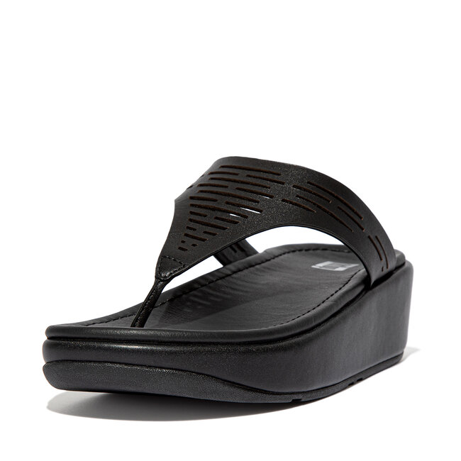 Lulu Geo Laser Sleek Toepost Slippers voor Vrouwen - Leder - Zwart