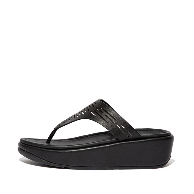 Lulu Geo Laser Sleek Toepost Slippers voor Vrouwen - Leder - Zwart
