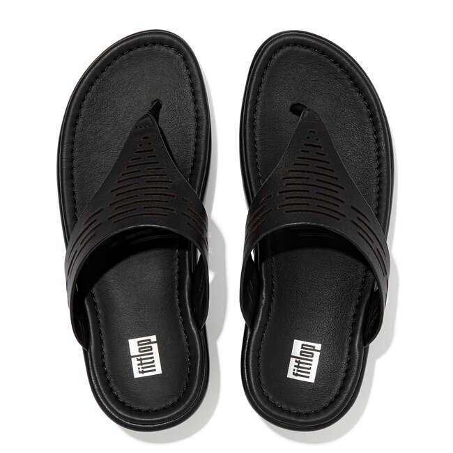 Lulu Geo Laser Sleek Toepost Slippers voor Vrouwen - Leder - Zwart