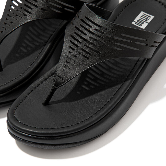 Lulu Geo Laser Sleek Toepost Slippers voor Vrouwen - Leder - Zwart