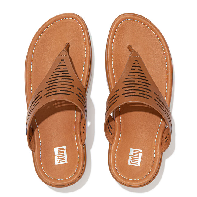 Lulu Geo Laser Sleek Toepost Slippers voor Vrouwen - Leder - Bruin