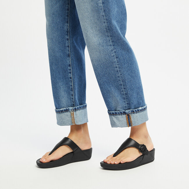 Lulu Crystal-Buckle Leather Toe-post Sandals