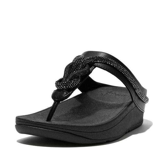 Fino Crystal-Cord Leather Toe-Post Sandals