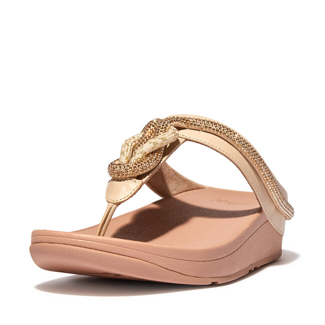 Fino Crystal-Cord Leather Toe-Post Sandals