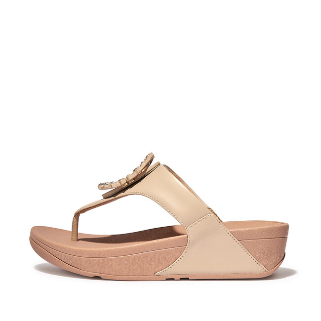 Lulu Crystal-Circlet Leather Toe-Post Sandals