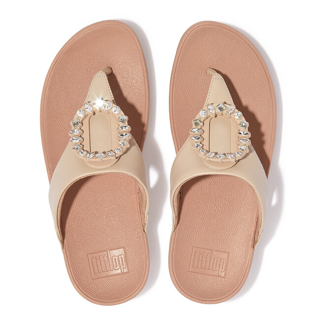 Lulu Crystal-Circlet Leather Toe-Post Sandals