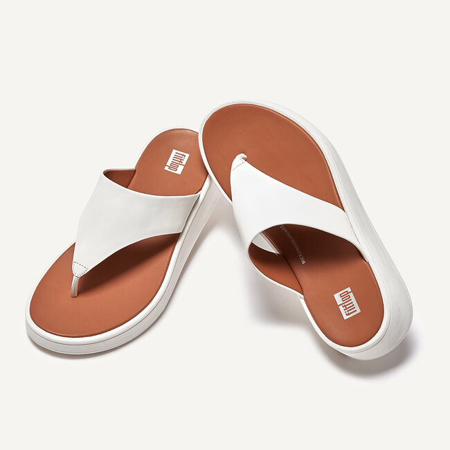 F-Mode Leather Flatform Toe-Post Sandals