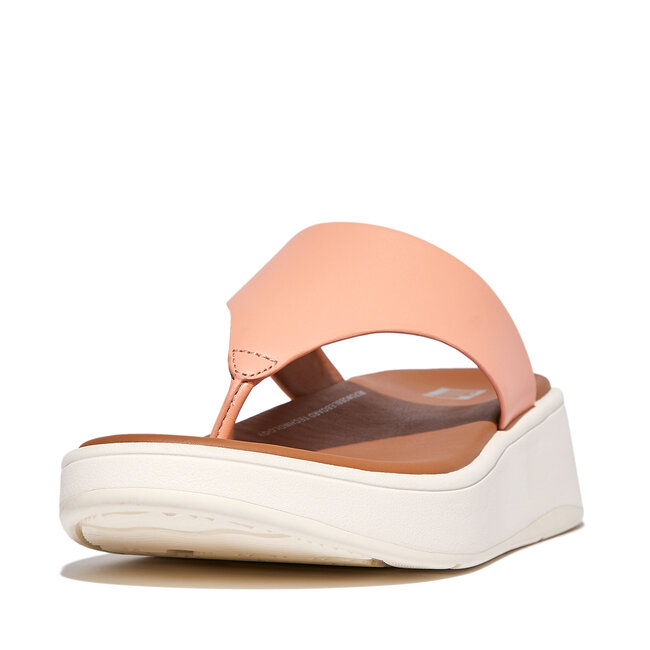 F-Mode Leather Flatform Toe-Post Sandals