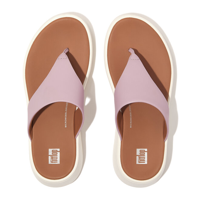 F-Mode Leather Flatform Toe-Post Sandals