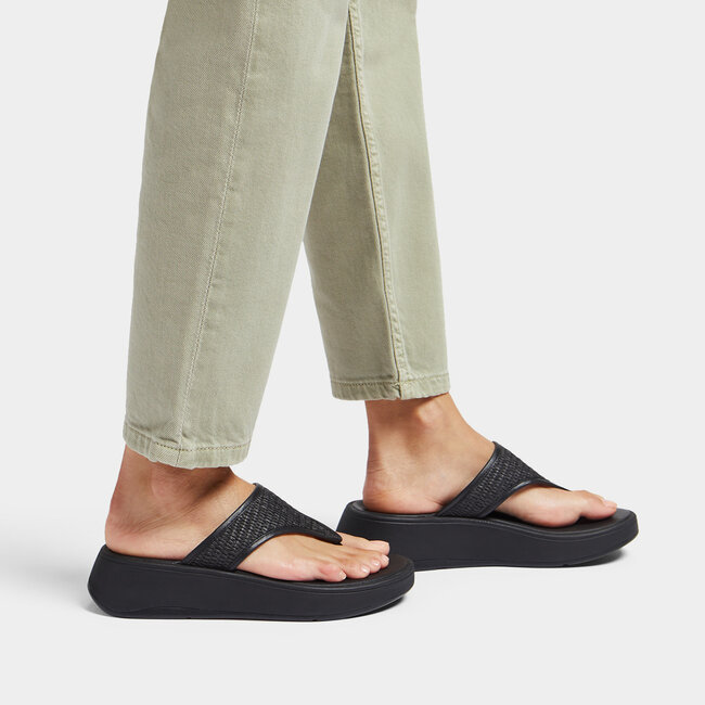 F-Mode Woven-Raffia Flatform Toe-Post Sandals