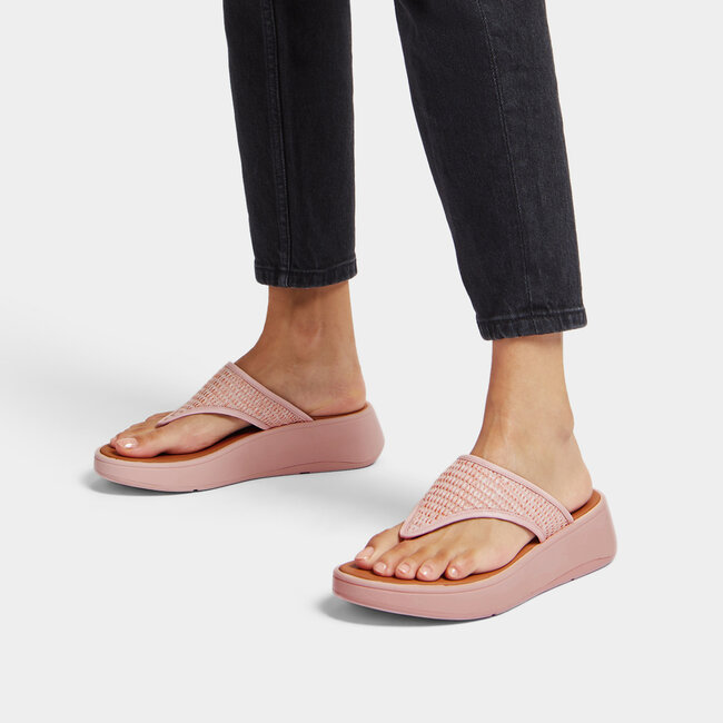 F-Mode Woven-Raffia Flatform Toe-Post Sandals