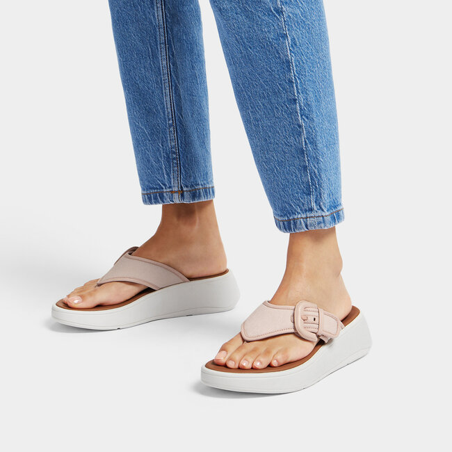F-Mode Buckle Canvas Flatform Toe-Post Sandals