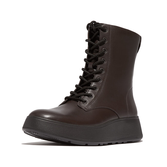 F-Mode Leather Lace-Up Flatform Ankle Boots