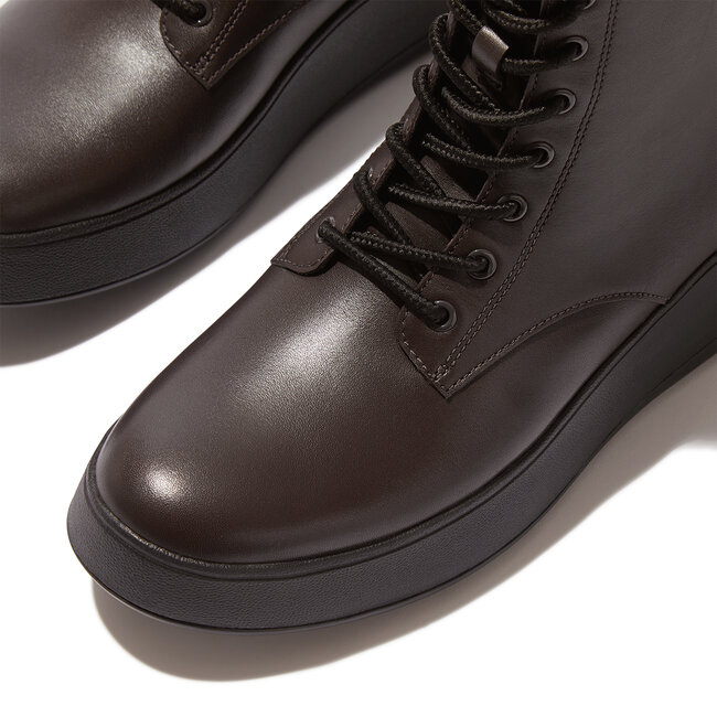 F-Mode Leather Lace-Up Flatform Ankle Boots