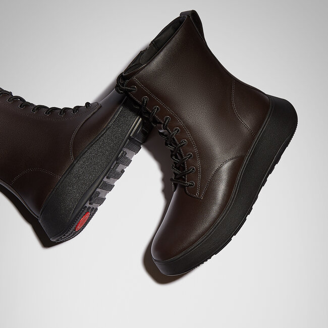 F-Mode Leather Lace-Up Flatform Ankle Boots