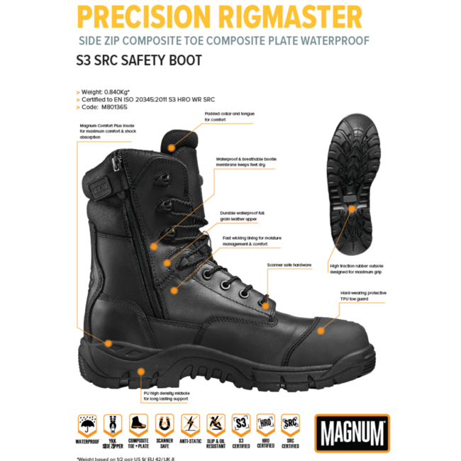 MAGNUM veiligheidsschoenen heren - Precision Rigmaster SideZip Ct Cp - Waterproof  - Zwart