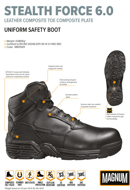 MAGNUM veiligheidsschoenen heren - Stealth Force 6.0 Leather Ct Cp  - Zwart