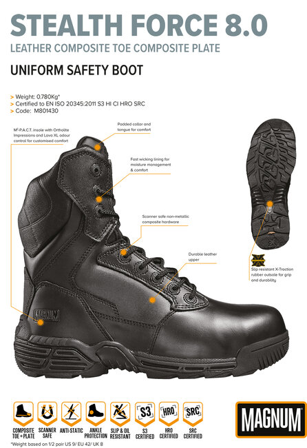 MAGNUM veiligheidsschoenen heren - Stealth Force 8.0 Leather Ct Cp  - Zwart