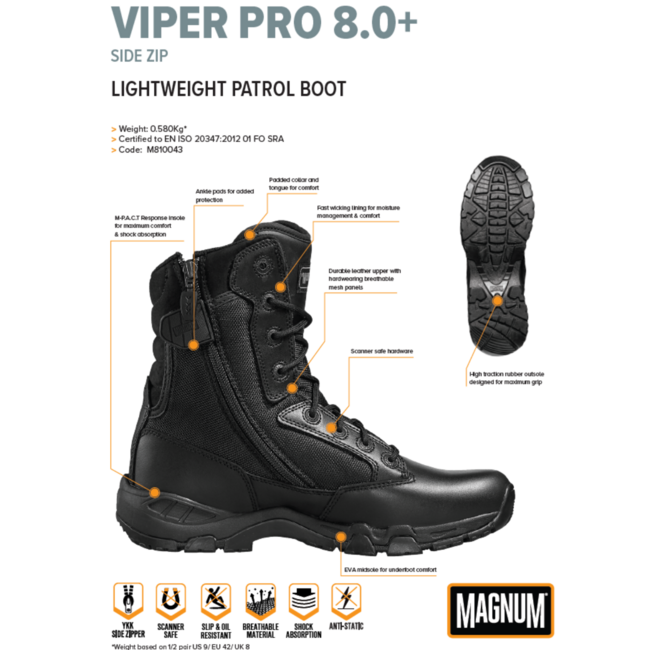 MAGNUM uniformschoenen heren -Viper Pro 8.0 En + - SideZip - Zwart