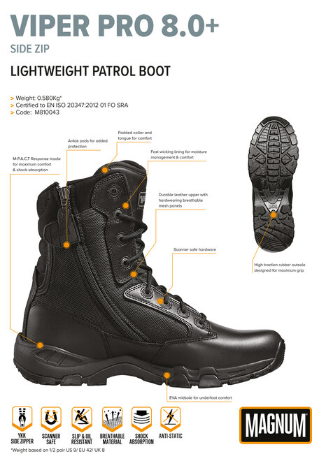 MAGNUM uniformschoenen heren -Viper Pro 8.0 En + - SideZip - Zwart