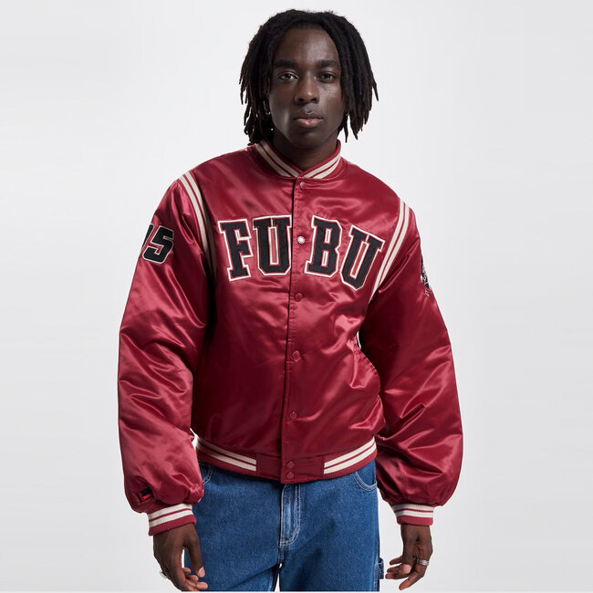 FUBU College Satin Varsity Jacket red/black/creme