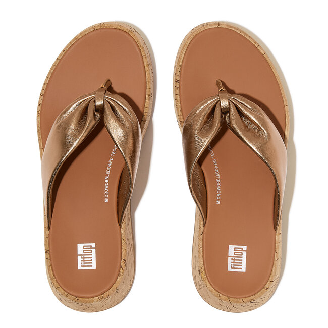 F-Mode Leather-Twist Flatform Toe-Thongs (Cork)