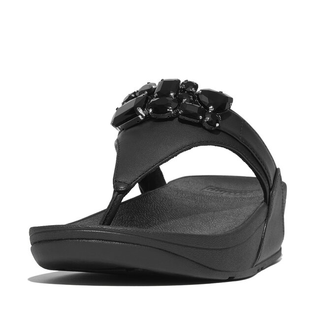Lulu Jewel-Deluxe Leather Toe-Post Sandals