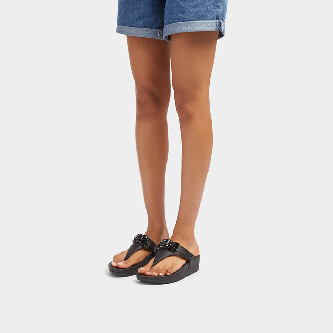 Lulu Jewel-Deluxe Leather Toe-Post Sandals