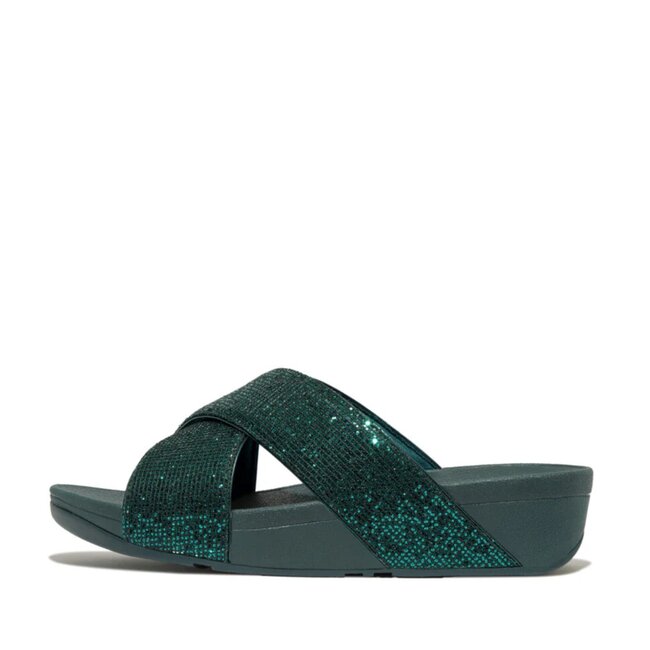 FitFlop Lulu Cross Slide - Glitterball Metallic diepblauw