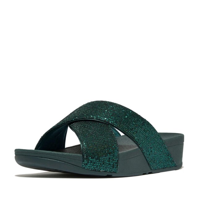 FitFlop Lulu Cross Slide - Glitterball Metallic diepblauw