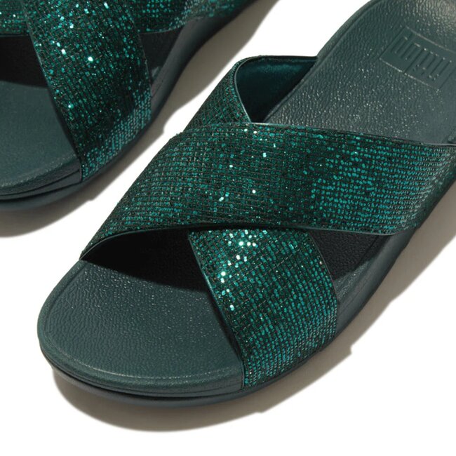 FitFlop Lulu Cross Slide - Glitterball Metallic diepblauw