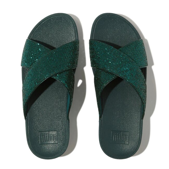 FitFlop Lulu Cross Slide - Glitterball Metallic diepblauw
