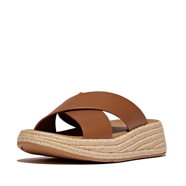FitFlop F-Mode Espadrille Leather Flatform Cross Slides