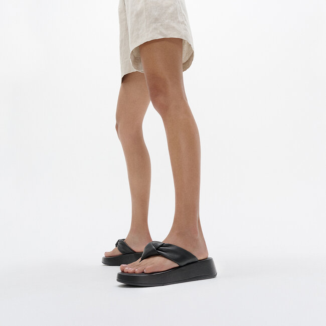 FitFlop F-Mode Knot Soft-Leather Flatform Toe-Post Sandals