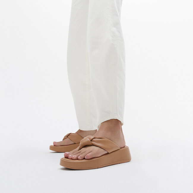FitFlop F-Mode Knot Soft-Leather Flatform Toe-Post Sandals
