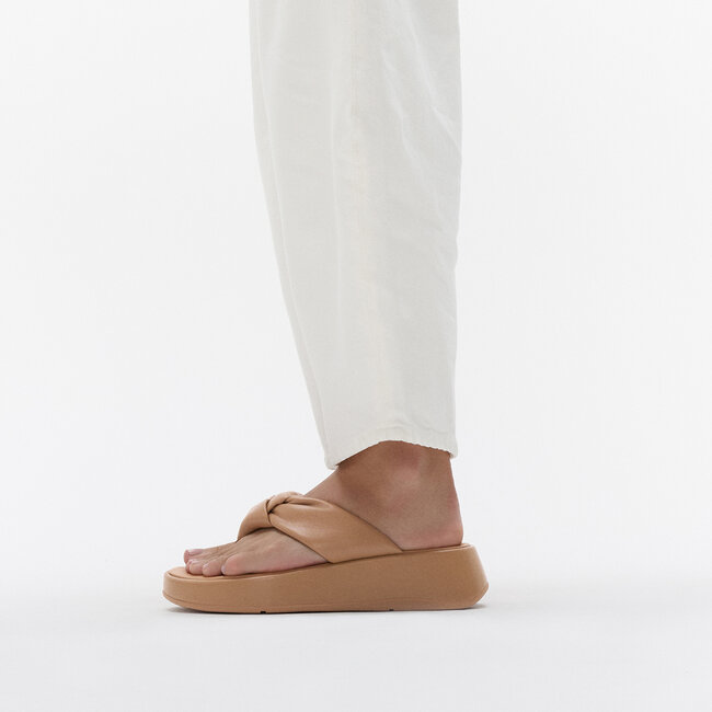 FitFlop F-Mode Knot Soft-Leather Flatform Toe-Post Sandals