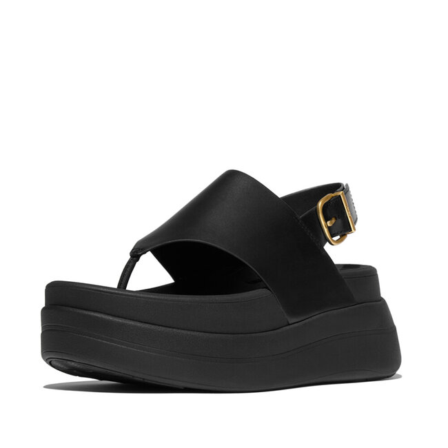 F-Mode Stack Leather Back-Strap Toe-Post Sandals