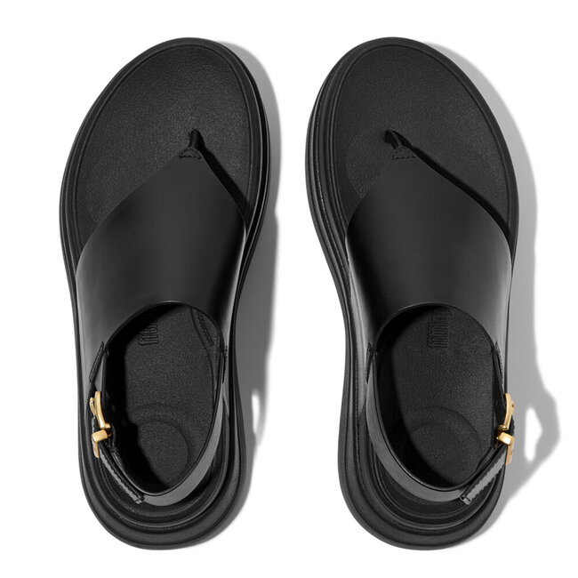 F-Mode Stack Leather Back-Strap Toe-Post Sandals