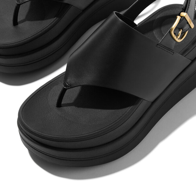 F-Mode Stack Leather Back-Strap Toe-Post Sandals