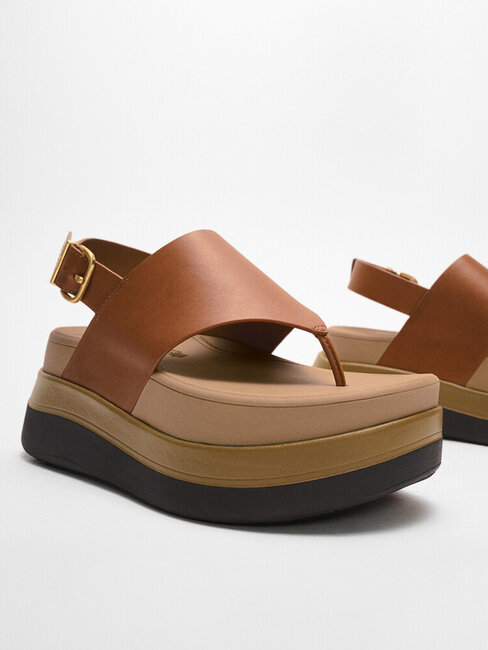 FitFlop F-Mode Stack Leather Back-Strap Toe-Post Sandals