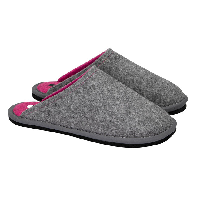 Lowenweiss Hygge Bicolor Pantoffels - Handgemaakte Wolvilt Sloffen - Grijs / Roze