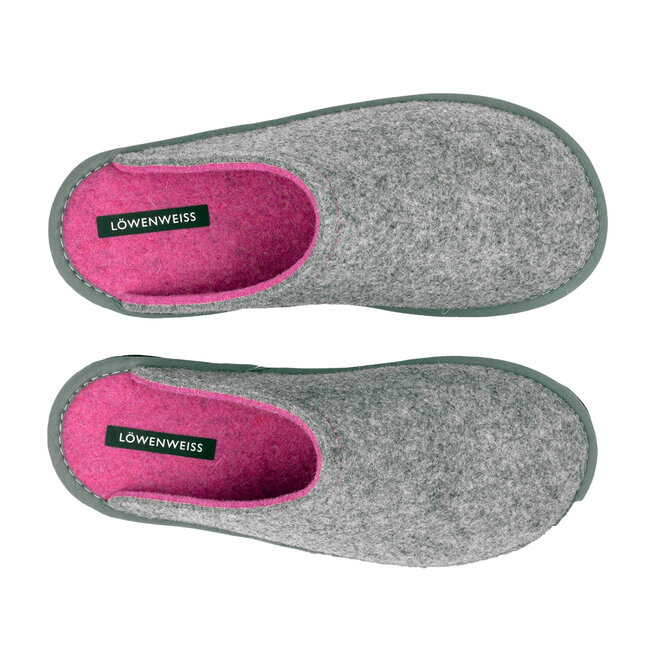 Lowenweiss Hygge Bicolor Pantoffels - Handgemaakte Wolvilt Sloffen - Grijs / Roze