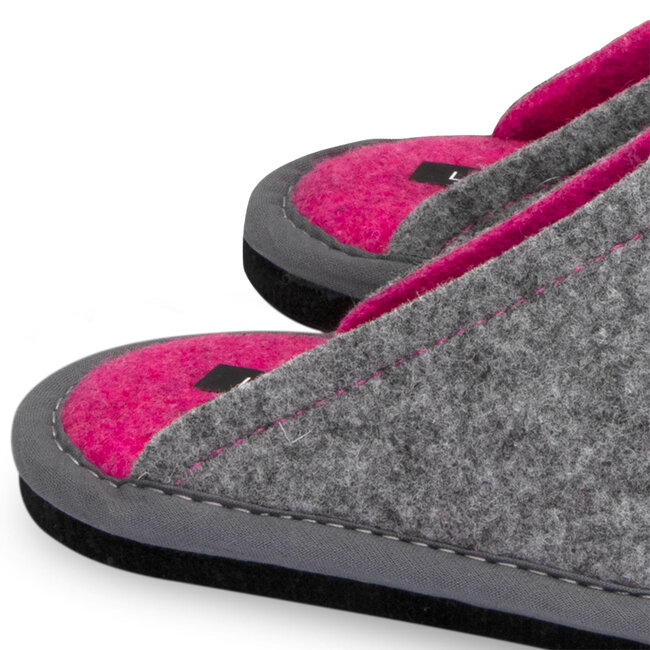 Lowenweiss Hygge Bicolor Pantoffels - Handgemaakte Wolvilt Sloffen - Grijs / Roze